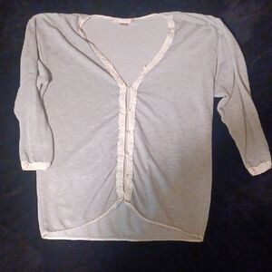 VTG Victoria’s Secret Grey Lace Trim Cardigan - 90s Lounge Sweater - S
